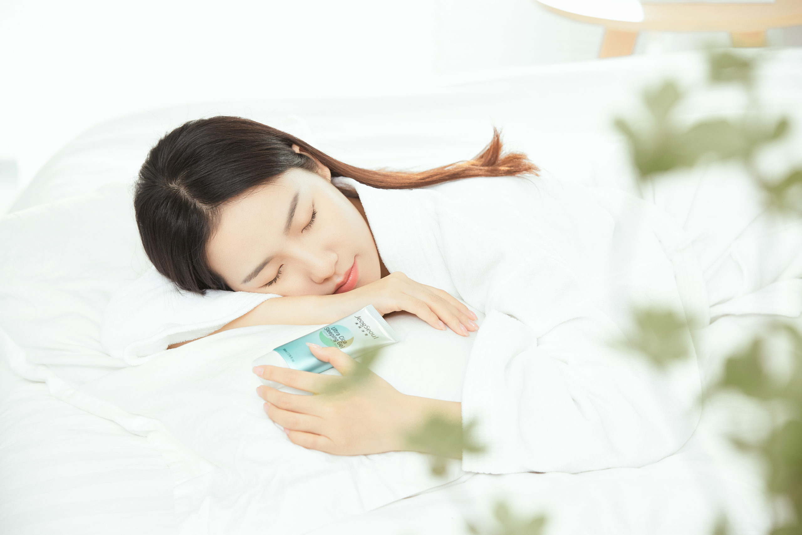 sleeping woman with beauty care
